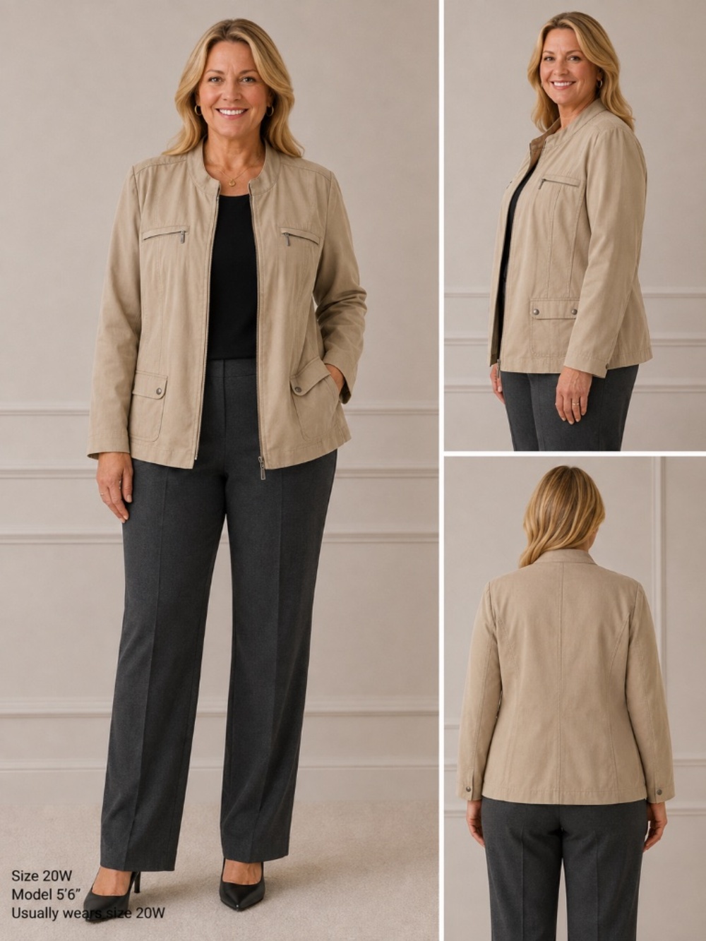 CJ Banks 2X Tan Utility Jacket Zip Front Plus Size Lightweight